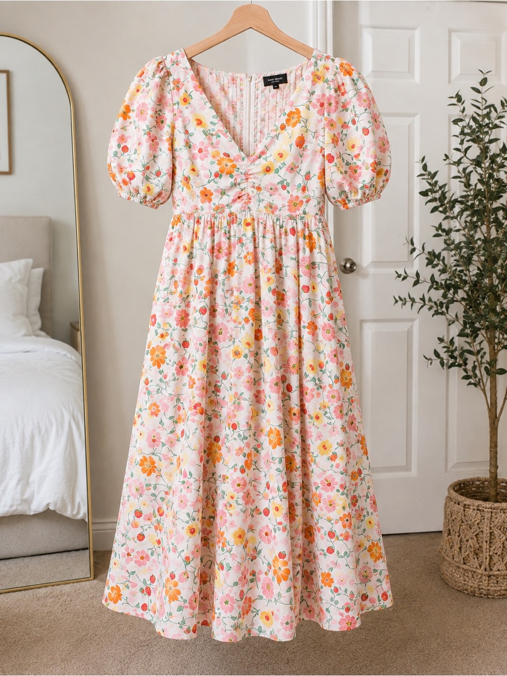 kate spade New York Pink Floral Puff-Sleeve Dress